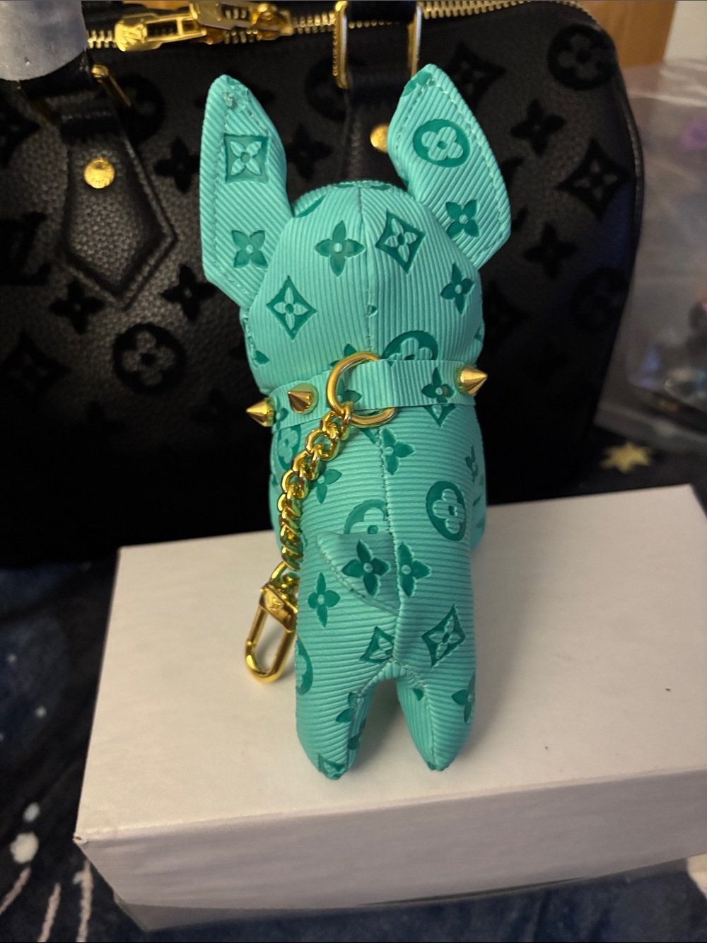 Designer-Style Teal Dog Keychain Accessory - Picture 3 of 5